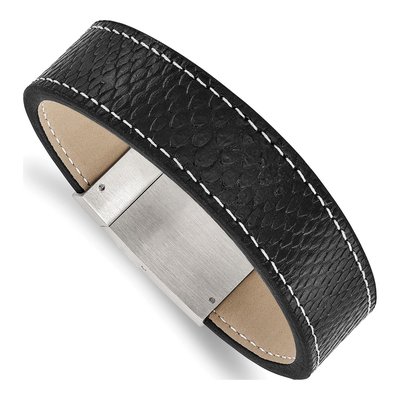 Stainless Steel Black Leather Bracelet