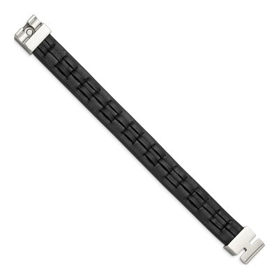 Stainless Steel Black Leather Bracelet – view 4