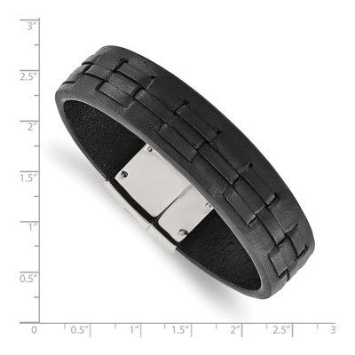 Stainless Steel Black Leather Bracelet – view 5