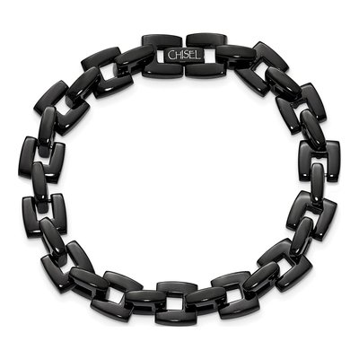 Men's Black Stainless Steel 11mm Black Link Chain Bracelet – view 5