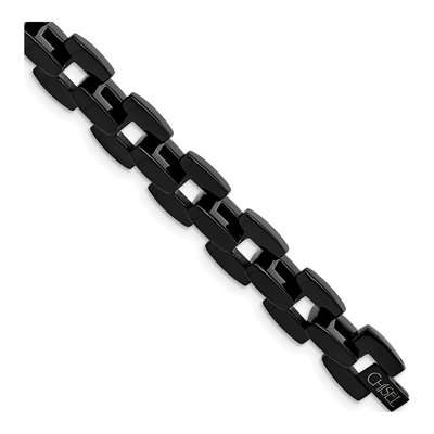 Men's Black Stainless Steel 11mm Black Link Chain Bracelet