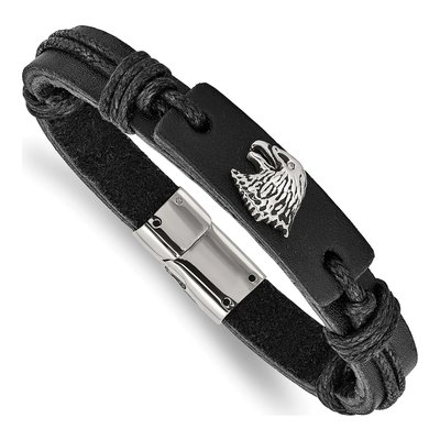 Stainless Steel Eagle Head Leather Bracelet