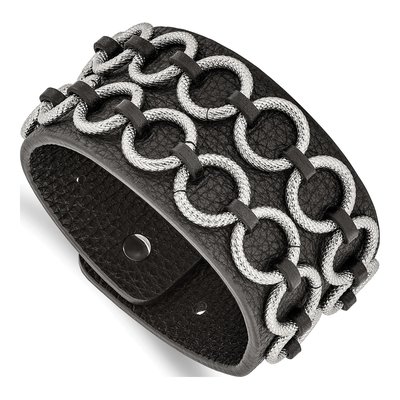 Stainless Steel Black Leather Bracelet