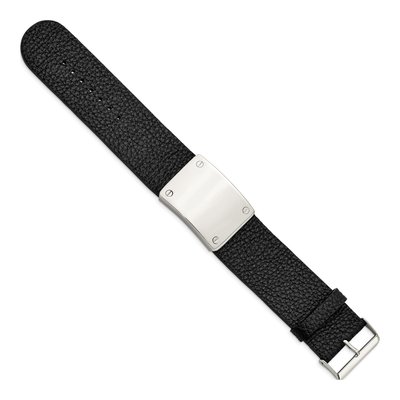 Stainless Steel Black Leather ID Bracelet – view 3