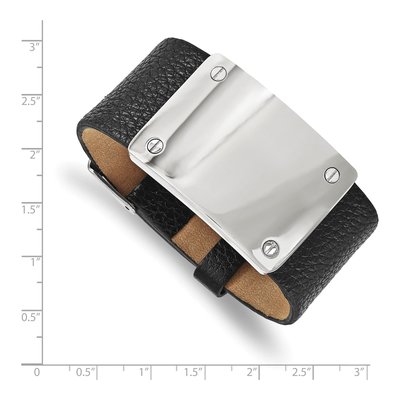 Stainless Steel Black Leather ID Bracelet – view 5