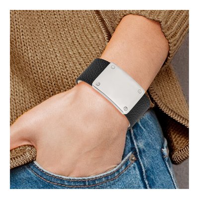 Stainless Steel Black Leather ID Bracelet – view 6
