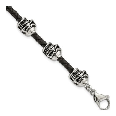 Stainless Steel Skull Leather Bracelet