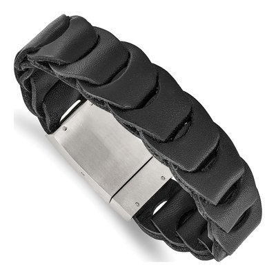 Stainless Steel Black Leather Bracelet
