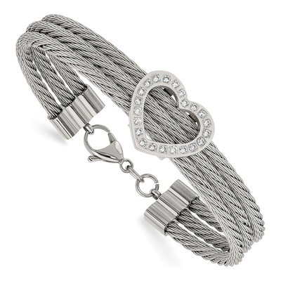 Stainless Steel CZ Heart Bracelet