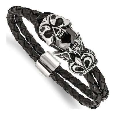 Stainless Steel Skull Leather Bracelet