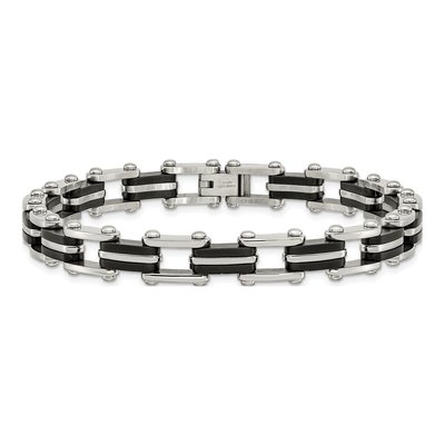 Stainless Steel Black Rubber Link Bracelet – view 5