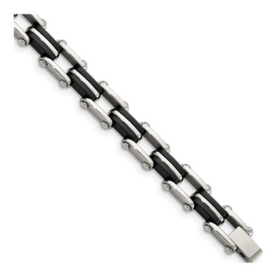 Stainless Steel Black Rubber Link Bracelet