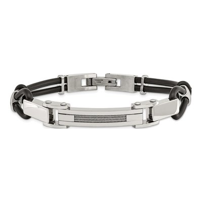 Black Stainless Steel Black PU Cord Bracelet – view 4