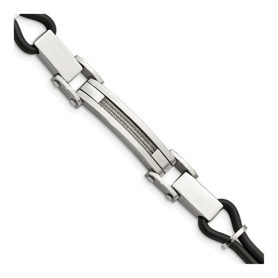 Black Stainless Steel Black PU Cord Bracelet