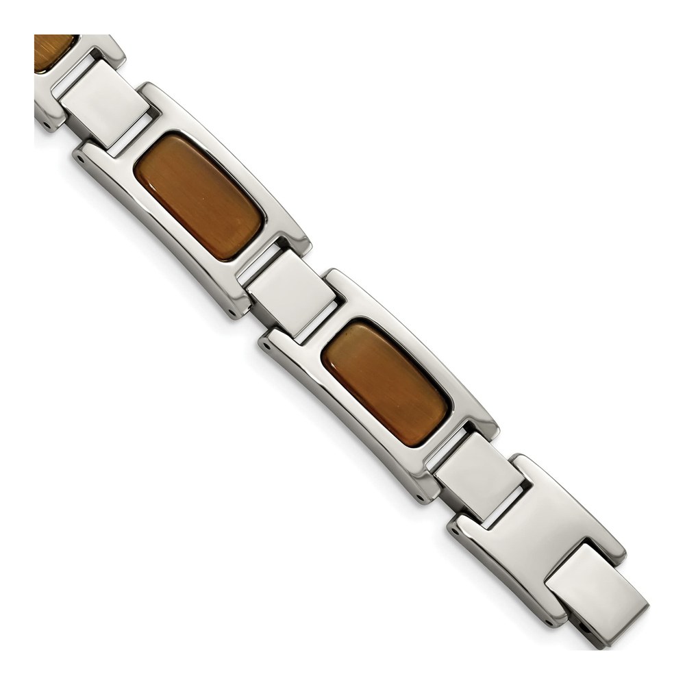 Men's Stainless Steel Tiger's Eye Link Bracelet
