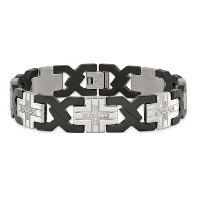 Black Stainless Steel CZ Cross Link Bracelet – view 5