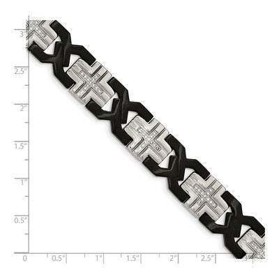 Black Stainless Steel CZ Cross Link Bracelet – view 6