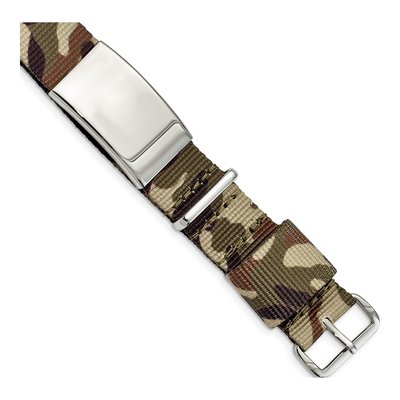 Stainless Steel Brown Camo Fabric ID Bracelet