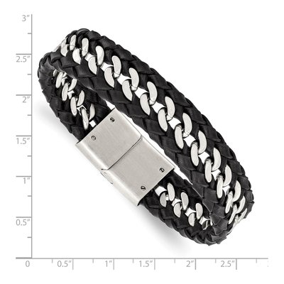 Stainless Steel Black Leather Bracelet – view 5