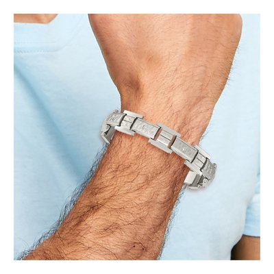 Men's Stainless Steel 12.05mm Hammered Link Chain Bracelet – view 7