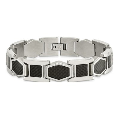 Men's Stainless Steel 13.92mm Black Carbon Fiber Link Chain Bracelet – view 5