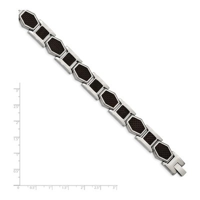 Men's Stainless Steel 13.92mm Black Carbon Fiber Link Chain Bracelet – view 6
