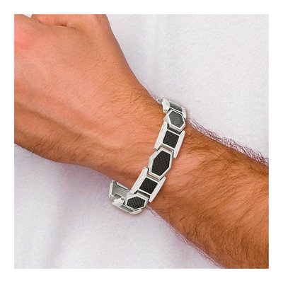 Men's Stainless Steel 13.92mm Black Carbon Fiber Link Chain Bracelet – view 7