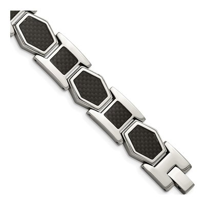 Men's Stainless Steel 13.92mm Black Carbon Fiber Link Chain Bracelet