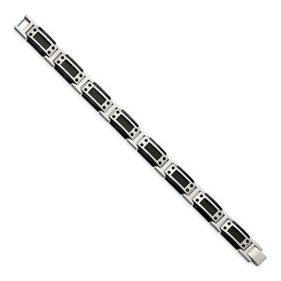 Men's Black Stainless Steel 12.07mm Carbon Fiber Link Chain Bracelet – view 4