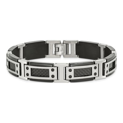 Men's Black Stainless Steel 12.07mm Carbon Fiber Link Chain Bracelet – view 5