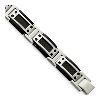 Men's Black Stainless Steel 12.07mm Carbon Fiber Link Chain Bracelet