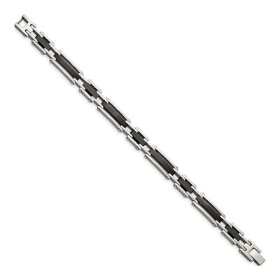 Men's Black Stainless Steel 9.27mm Carbon Fiber Link Chain Bracelet – view 4