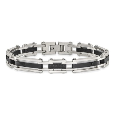Men's Black Stainless Steel 9.27mm Carbon Fiber Link Chain Bracelet – view 5