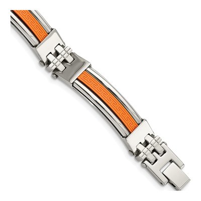 Stainless Steel Orange Greek Key Bracelet