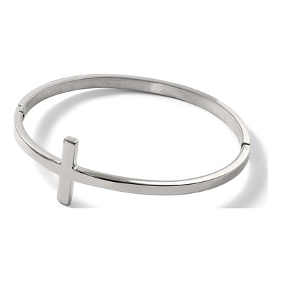 Stainless Steel Sideways Cross Hinged Bangle Bracelet – view 7