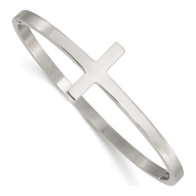 Stainless Steel Sideways Cross Hinged Bangle Bracelet