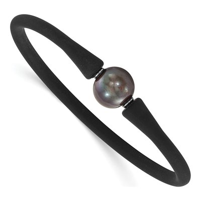 Stainless Steel Black Pearl Silicone Bracelet