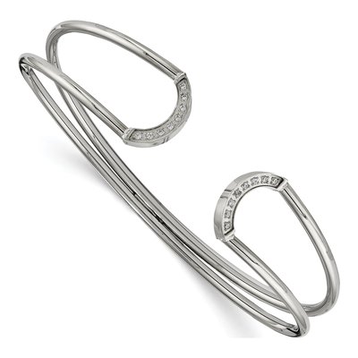 Stainless Steel CZ Flexible Cuff Bracelet