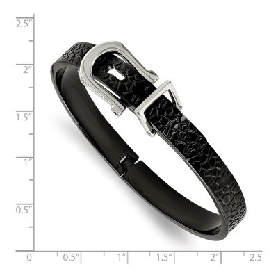 Black Stainless Steel Textured Hinged Bangle Bracelet – view 2