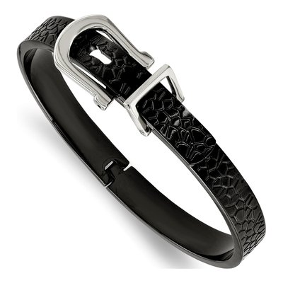 Black Stainless Steel Textured Hinged Bangle Bracelet