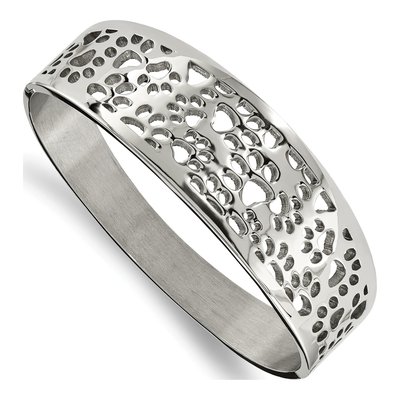Stainless Steel Paw Print Cut-Out Hinged Bangle Bracelet