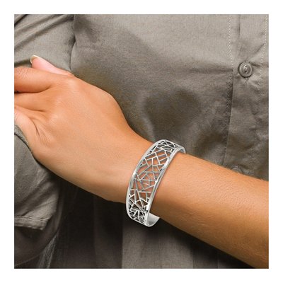 Stainless Steel Geometric Cut-Out Hinged Bangle Bracelet – view 3