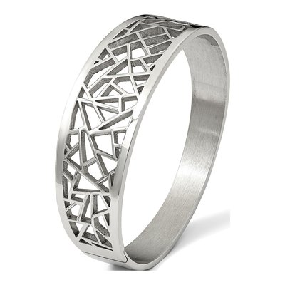 Stainless Steel Geometric Cut-Out Hinged Bangle Bracelet – view 4