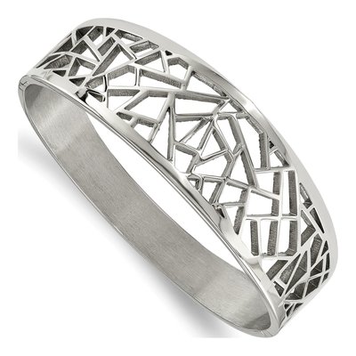 Stainless Steel Geometric Cut-Out Hinged Bangle Bracelet