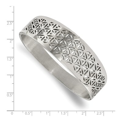 Stainless Steel Flower Cut-Out Hinged Bangle Bracelet – view 2