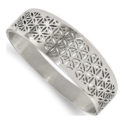 Stainless Steel Flower Cut-Out Hinged Bangle Bracelet