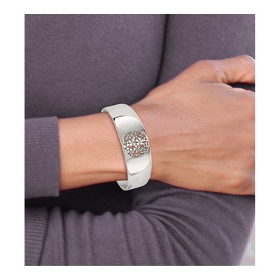 Stainless Steel Flower Cut-Out Hinged Bangle Bracelet – view 3