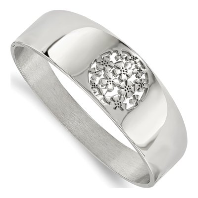 Stainless Steel Flower Cut-Out Hinged Bangle Bracelet