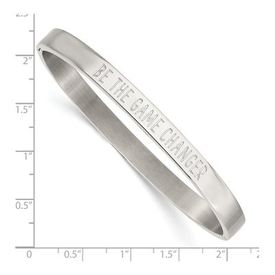 Stainless Steel 'be Game Changer' Hinged Bangle Bracelet – view 3