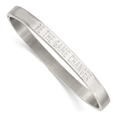 Stainless Steel 'be Game Changer' Hinged Bangle Bracelet